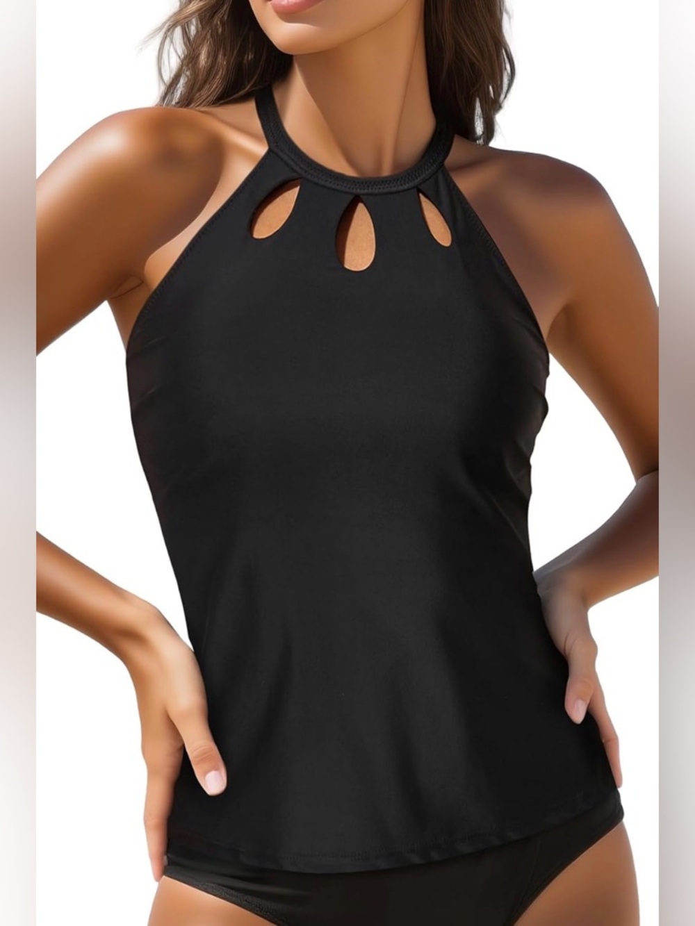 Tempt Me Black Cutout Halter Tankini Top Size Medium